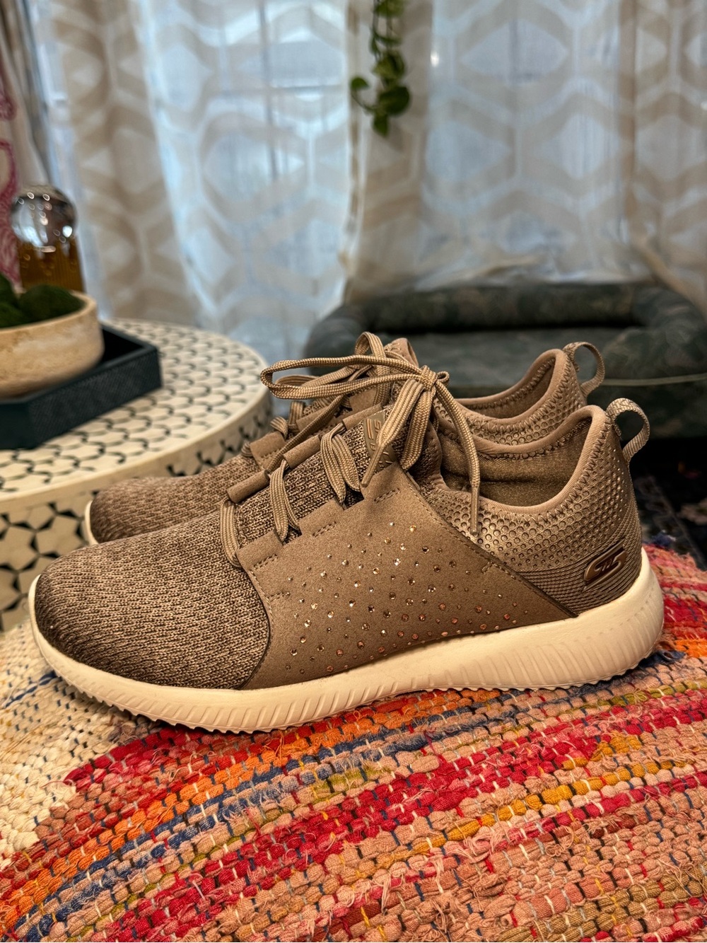 🌝Skechers Bobs Sport Squad Ninja Glam Taupe Sneakers memory foam Lace-Up Slip-on - Picture 5 of 8